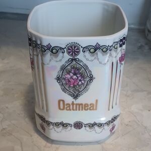 Floral Oatmeal Ceramic Canister